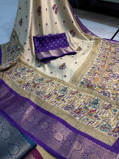 Rekko Silk Saree with All-Over Floral Design & Contrast Border - Violet