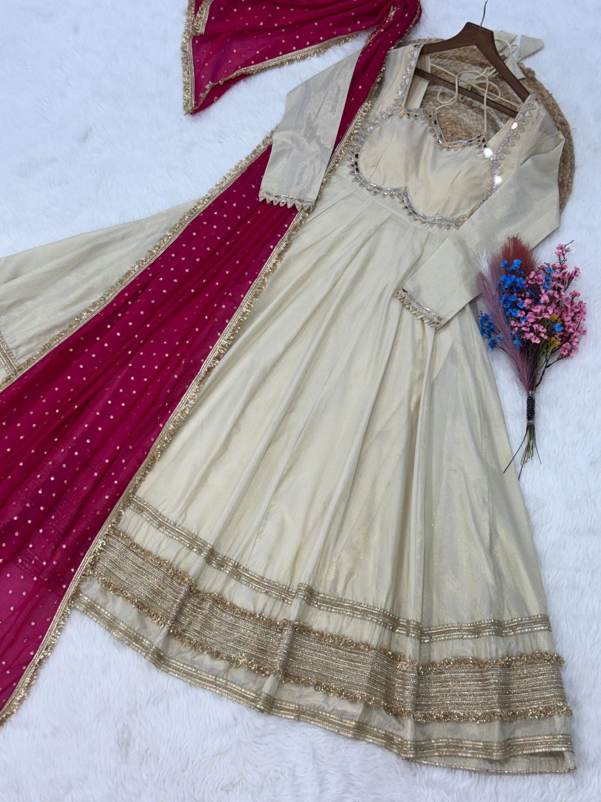 Cosmos Silk Long Flared Kali Pattern Suit – 125 AED