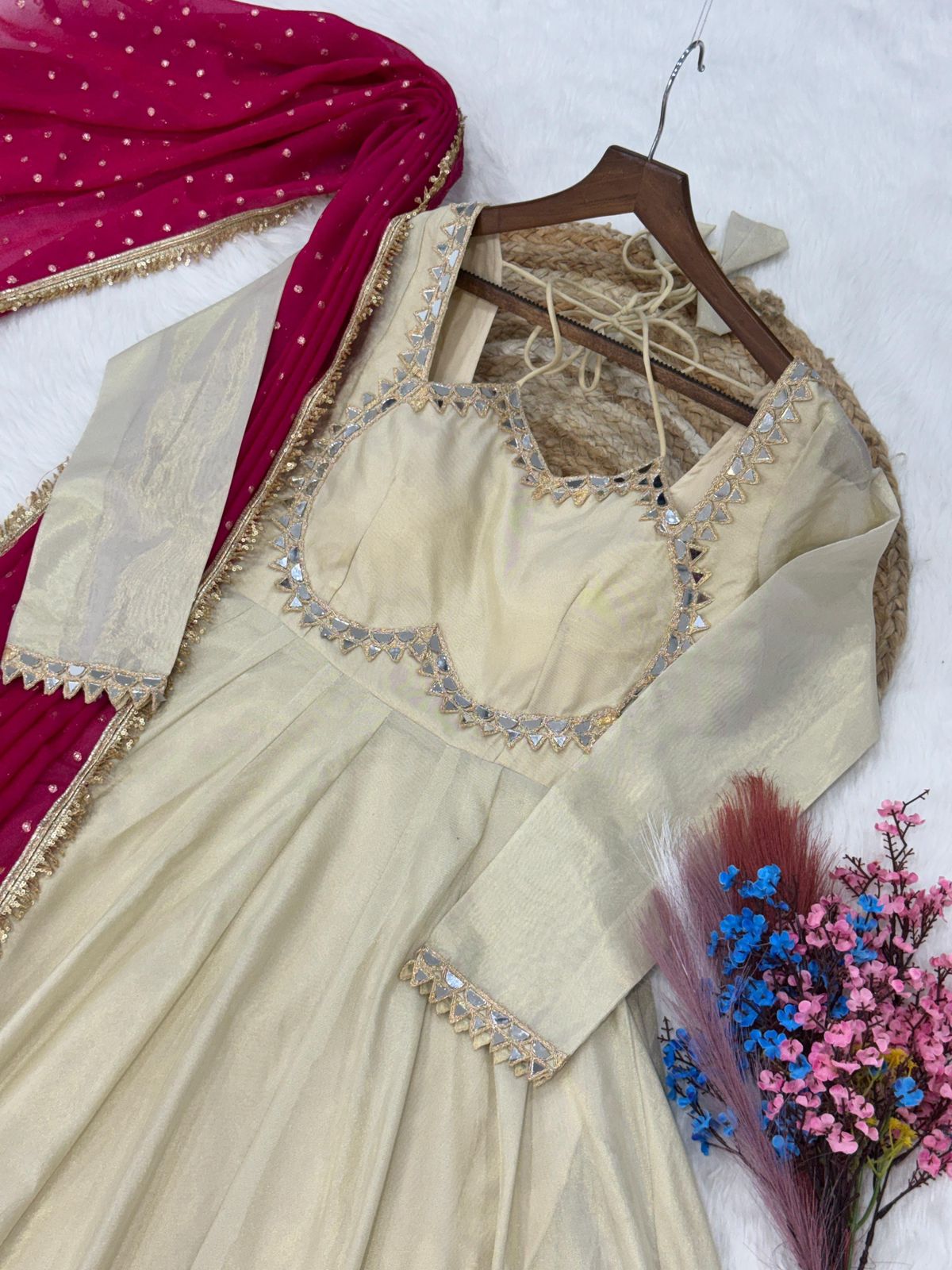 Cosmos Silk Long Flared Kali Pattern Suit – 125 AED