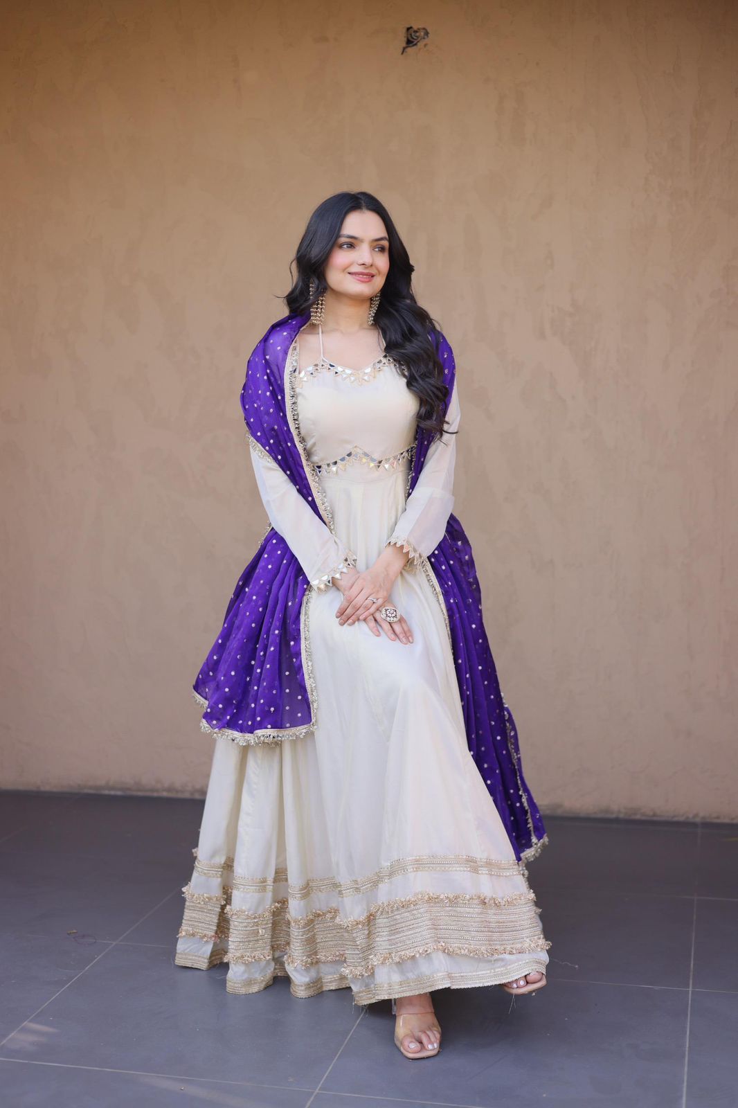 Cosmos Silk Long Flared Kali Pattern Suit – 125 AED