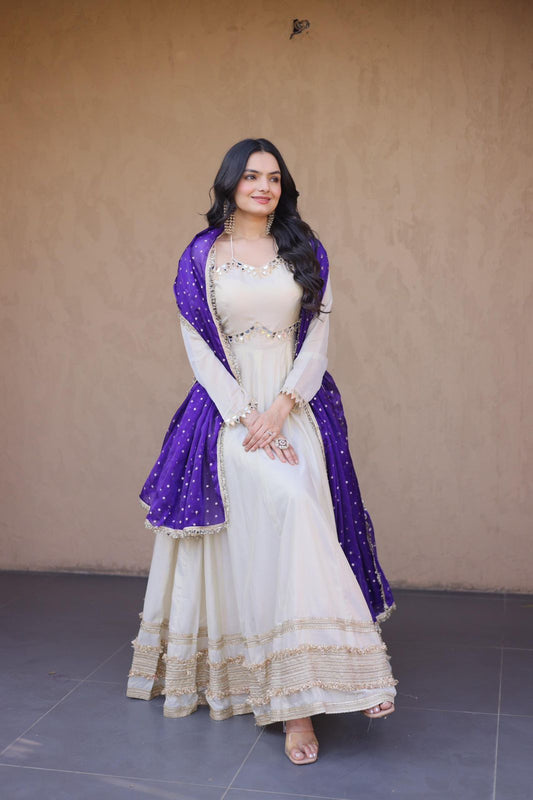 Cosmos Silk Long Flared Kali Pattern Suit – 125 AED