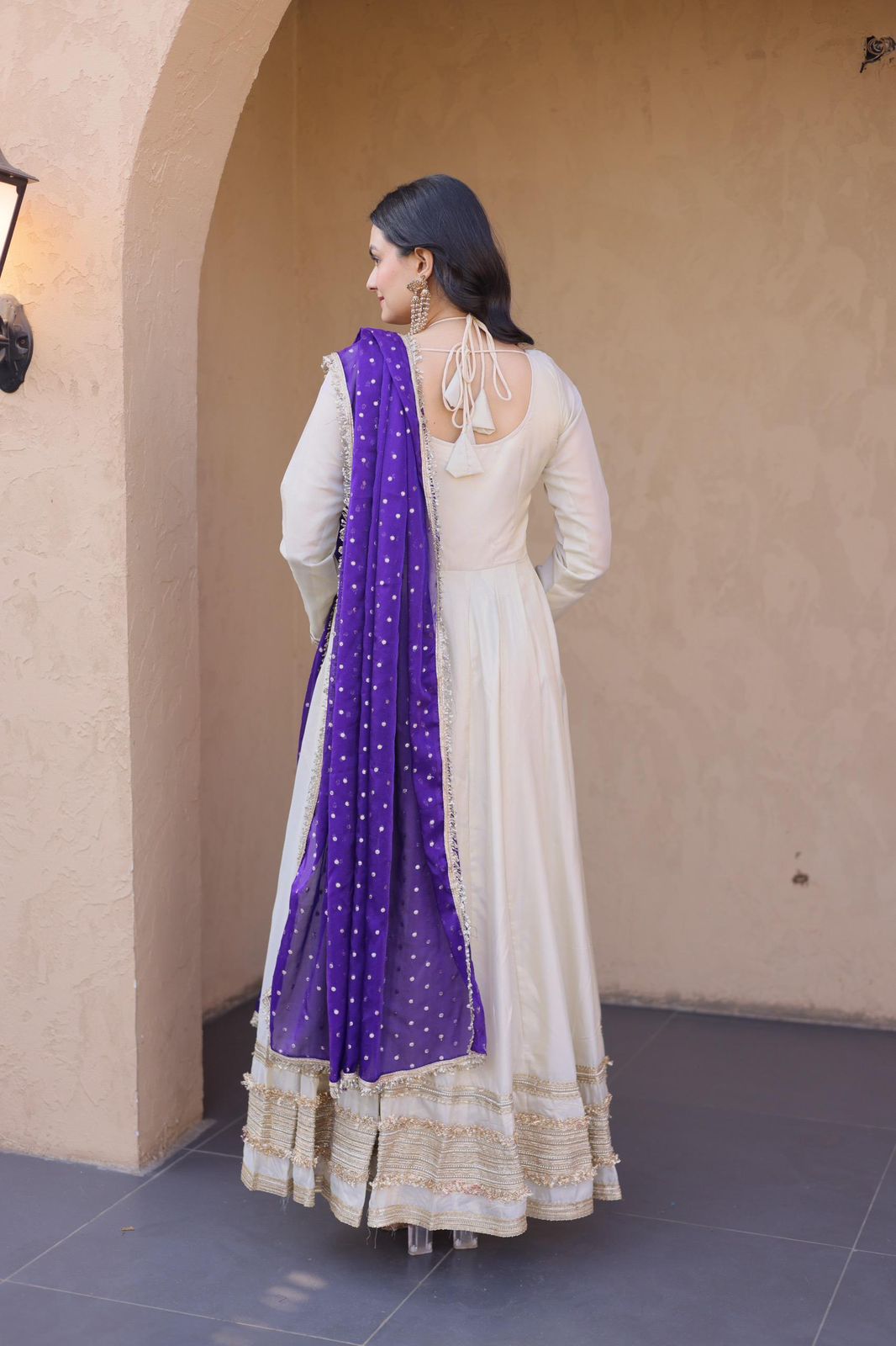 Cosmos Silk Long Flared Kali Pattern Suit – 125 AED