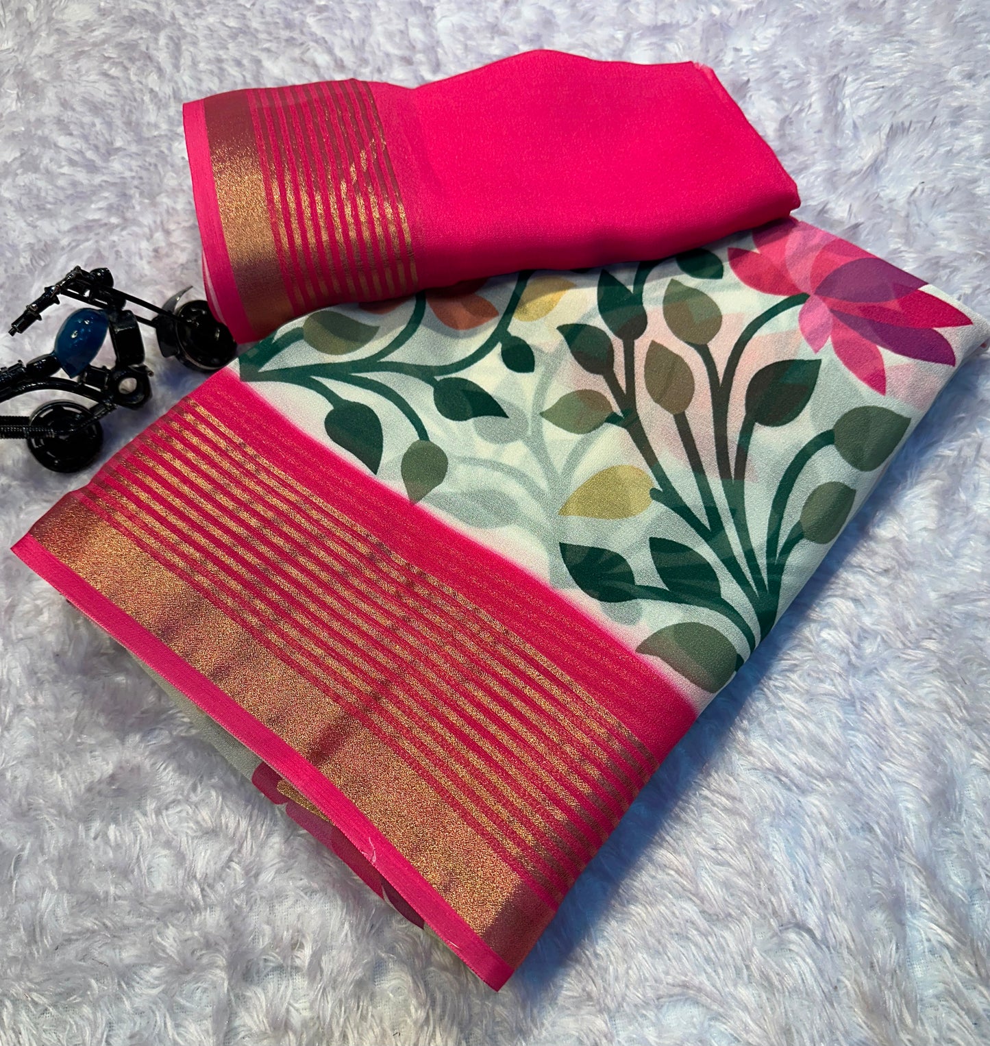 Soft Georgette Saree with Jacquard Zari Borders – 65 AED
