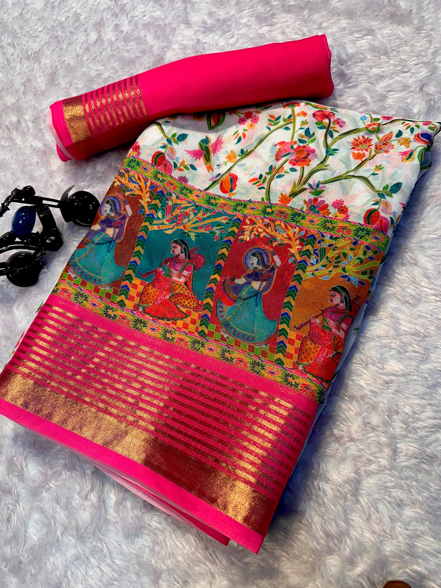 Soft Georgette Saree with Jacquard Zari Borders – 65 AED