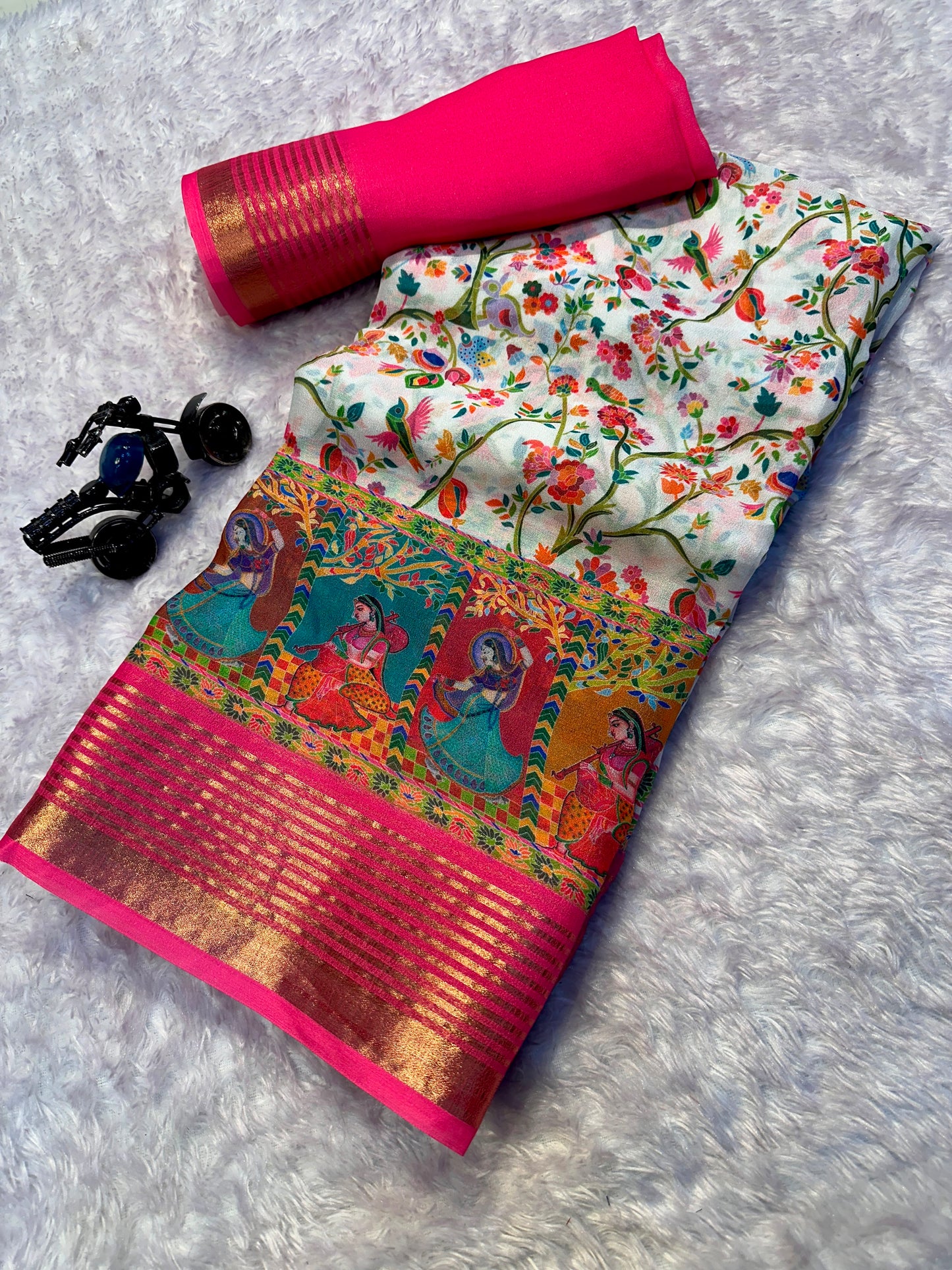 Soft Georgette Saree with Jacquard Zari Borders – 65 AED