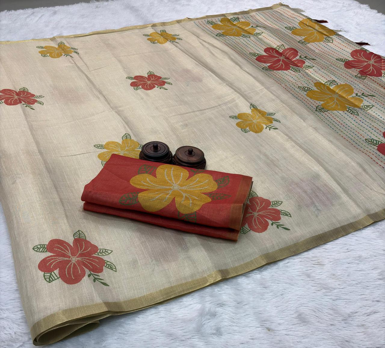 Soft Erode Zari Silk Floral Saree – 69 AED