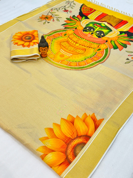 Kerala Tissue Saree with Digital Motif Prints – 79 AED
