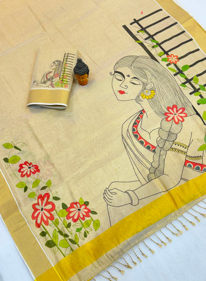 Kerala Tissue Saree with Digital Motif Prints – 79 AED