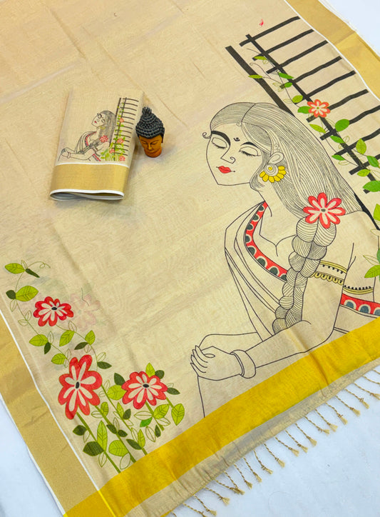 Kerala Tissue Saree with Digital Motif Prints – 79 AED