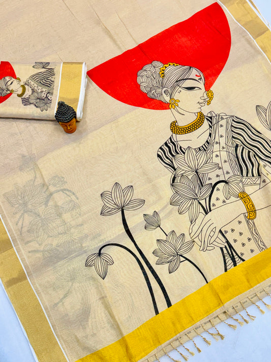 Kerala Tissue Saree with Digital Motif Prints – 79 AED