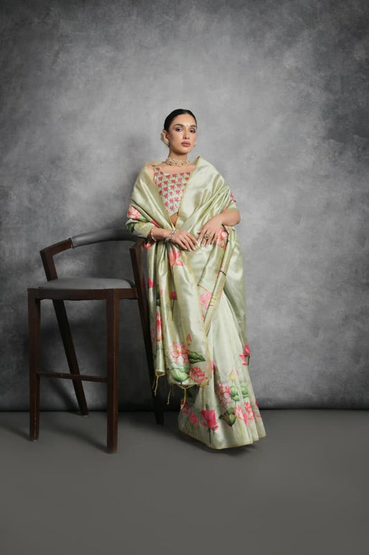 Semi Tussar Silk Floral Saree with Printed Running Blouse – 75 AED