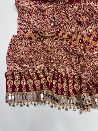 Ajrakh Crepe Silk Real Mirror Work Saree – 99 AED