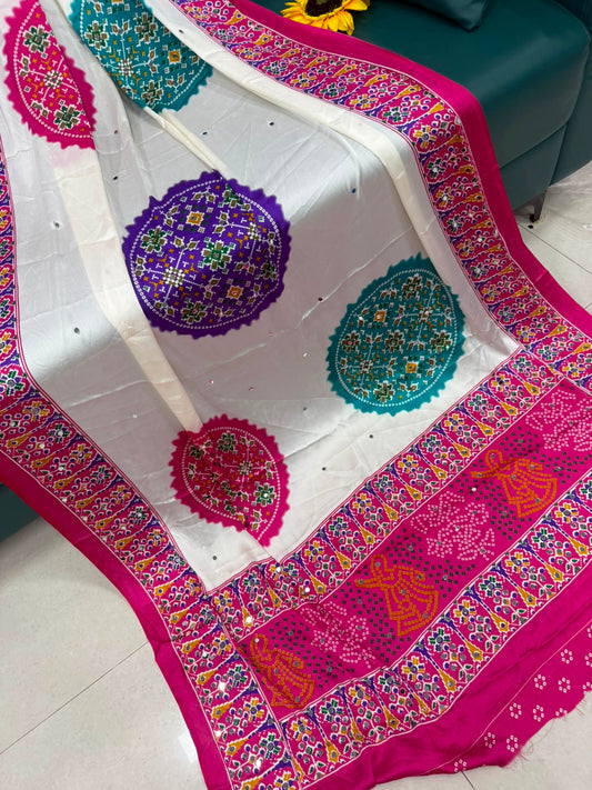 Ajrakh Crepe Silk Real Mirror Work Saree – 99 AED
