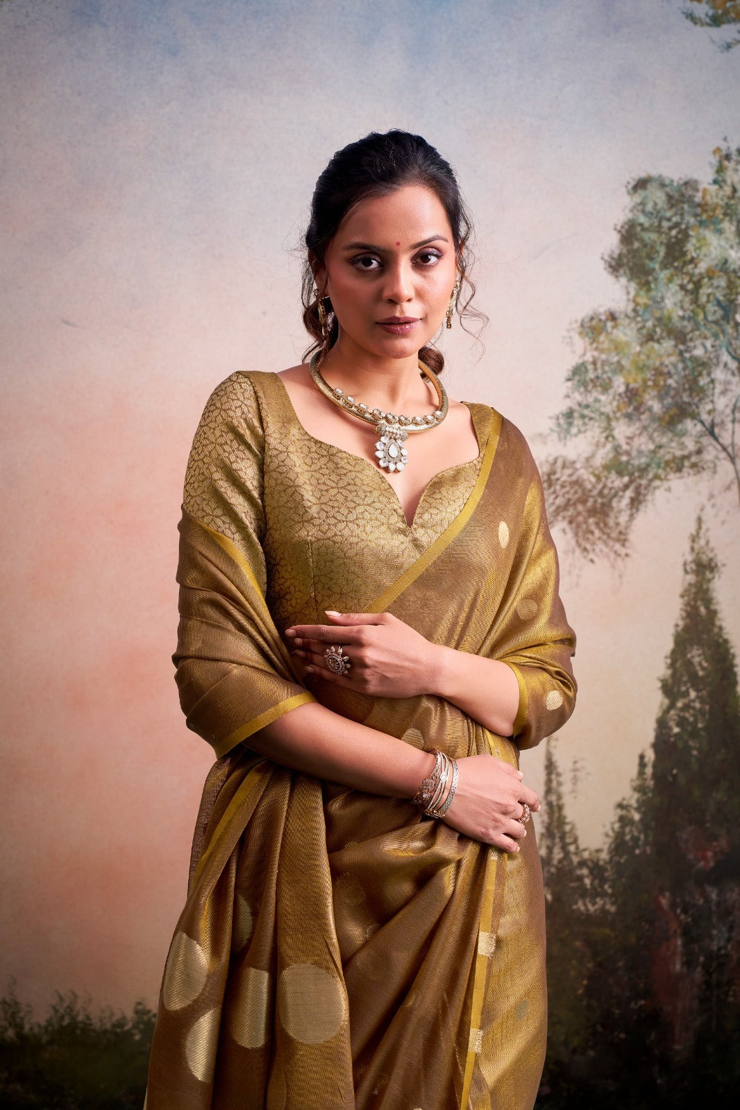 Tissue Silk Saree with Polka Zari Weaving – 115 AED