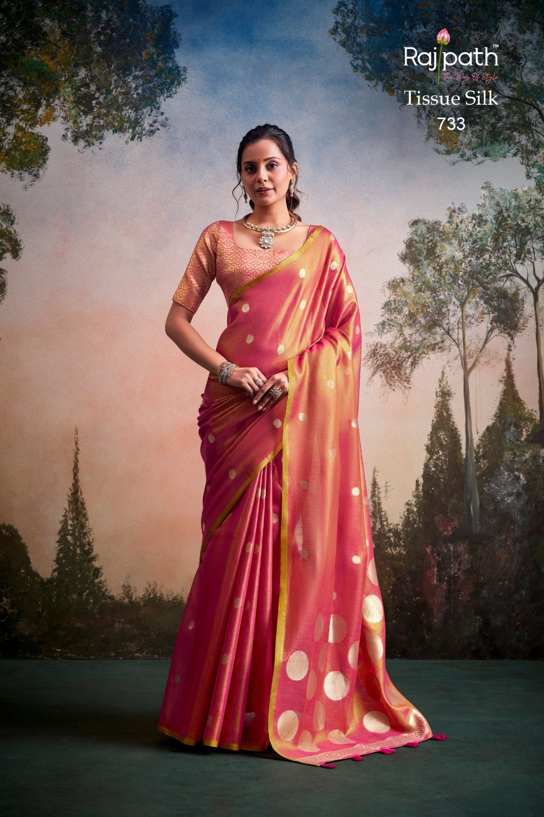 Tissue Silk Saree with Polka Zari Weaving – 115 AED