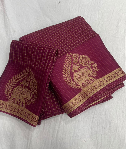 Viscose Chinnon Silk Saree with Checked Pattern & Viscose Zari Borders – 115 AED