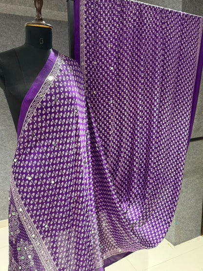 Real Mirror Work Ajrakh Crepe Silk Saree – 99 AED