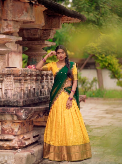 Jacquard Silk Readymade Dhavani Collection with Sequins Embroidered Dupatta – 99 AED