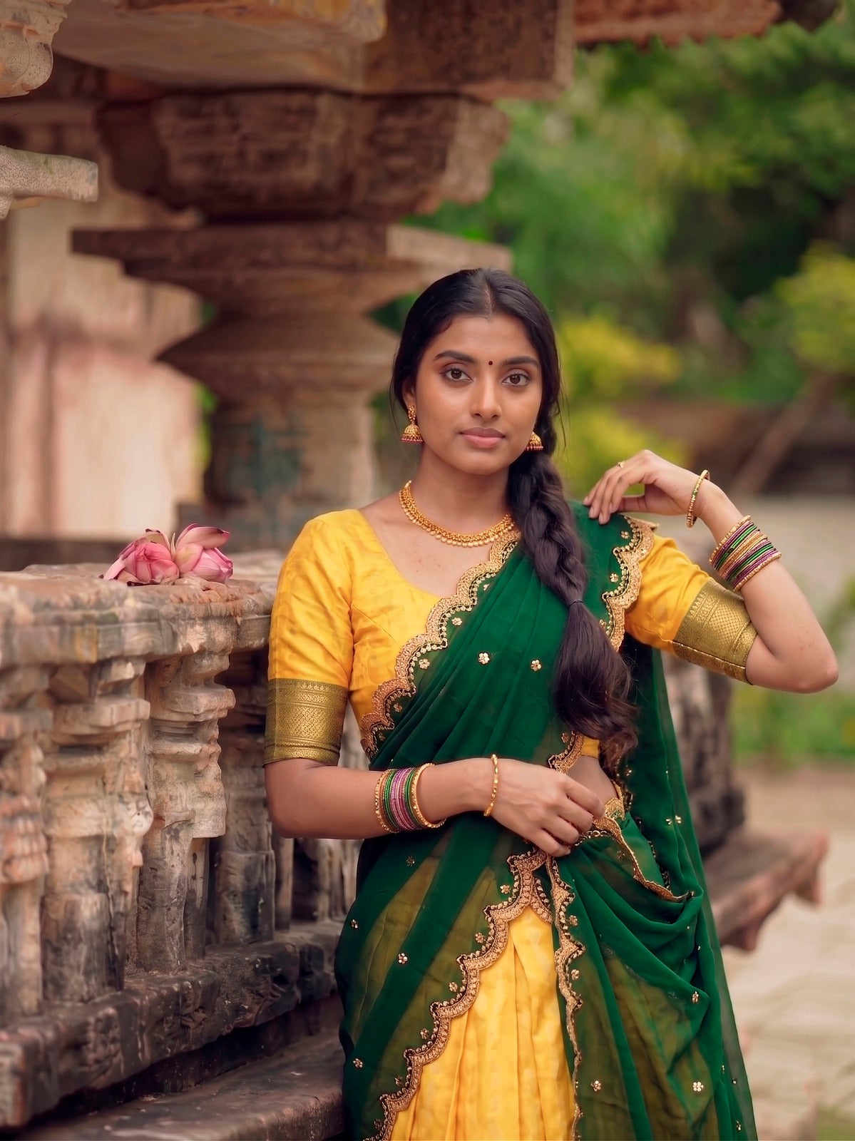 Jacquard Silk Readymade Dhavani Collection with Sequins Embroidered Dupatta – 99 AED