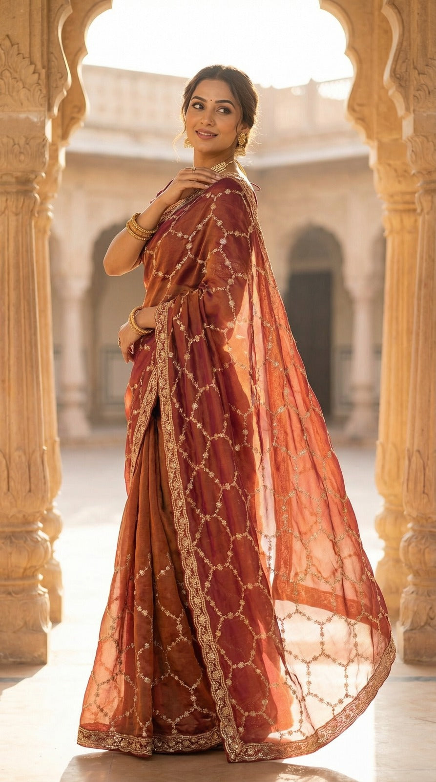 Moss Chiffon Silk Saree with Dual Tone Effect & Sequence Embroidery – 99 AED