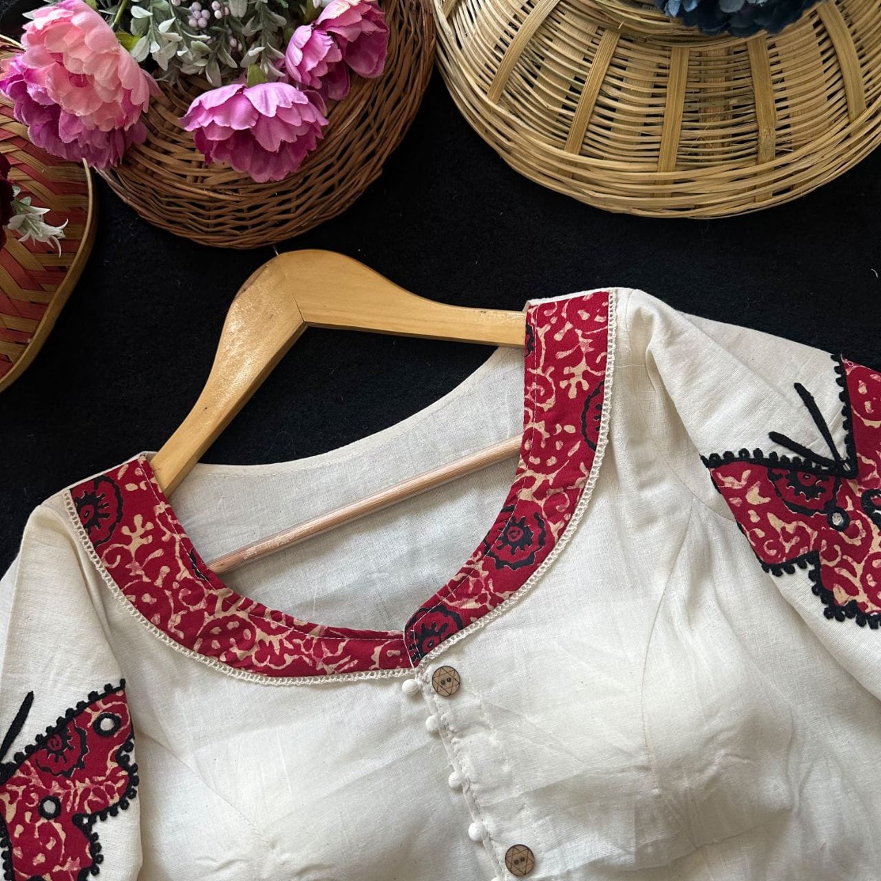Readymade Appliqué Embroidered & Ajrakh Patch Work Blouse – 59 AED