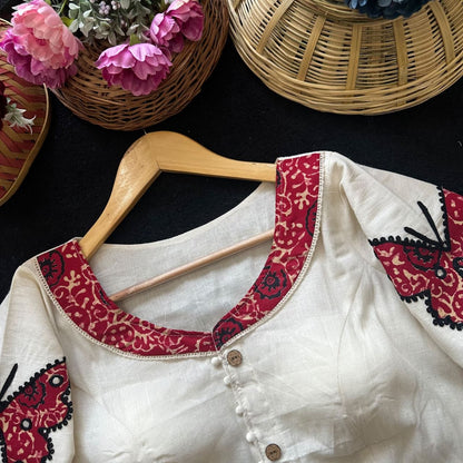 Readymade Appliqué Embroidered & Ajrakh Patch Work Blouse – 59 AED