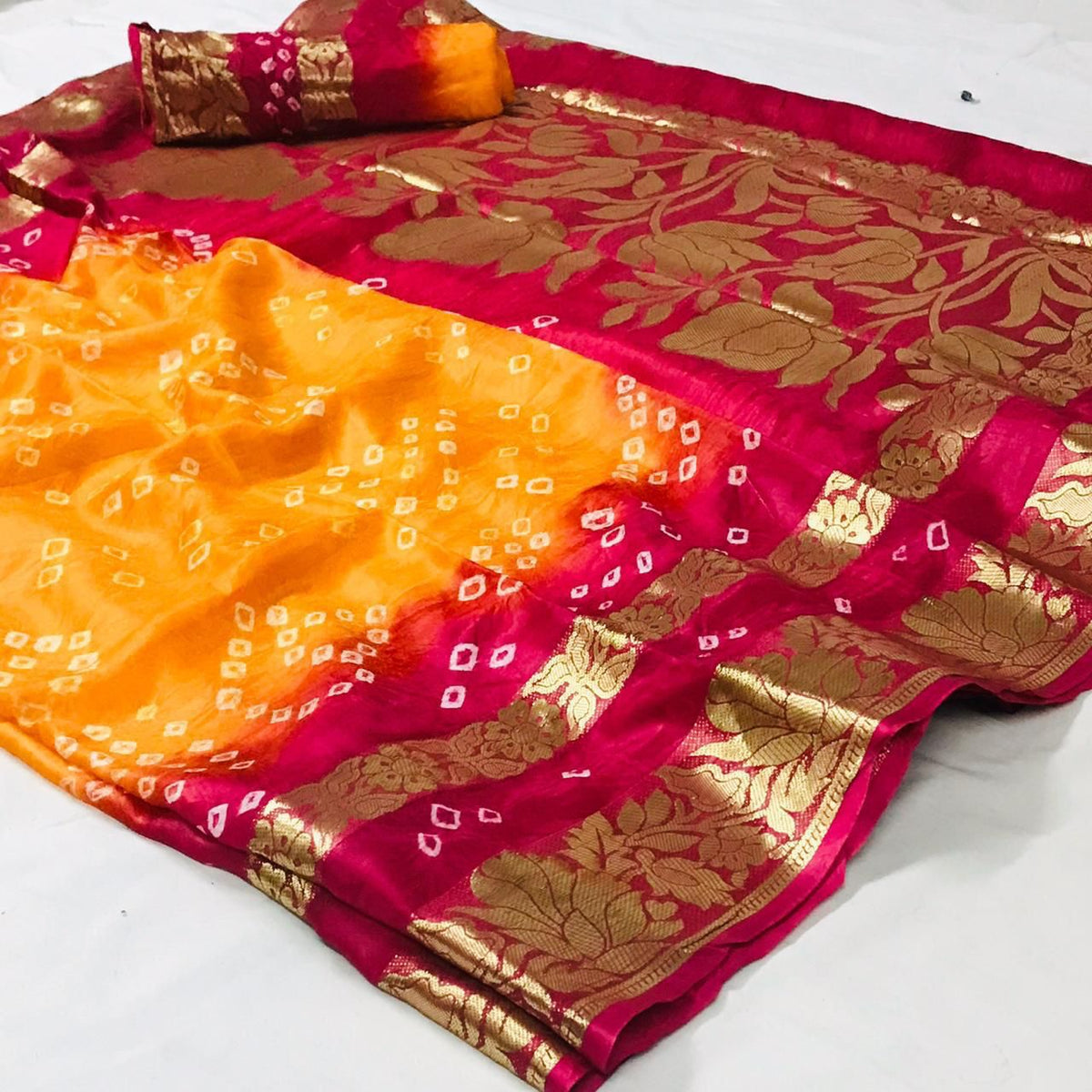 Karwa Chauth, Diwali & Puja Special Artsilk Bandhini Saree