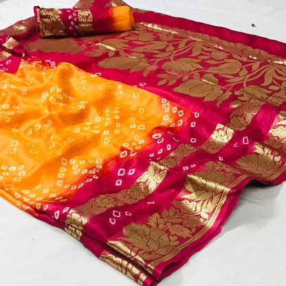 Karwa Chauth, Diwali & Puja Special Artsilk Bandhini Saree