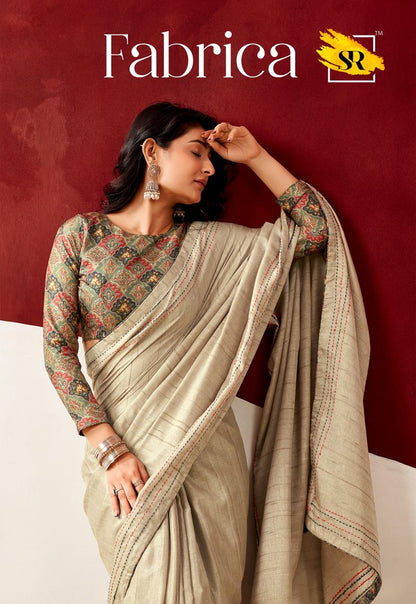 Semi Tussar Silk Saree with Katha Thread Work Borders