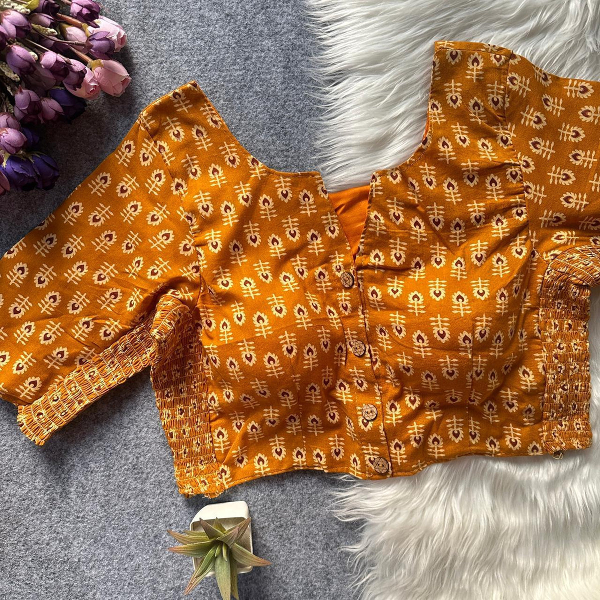 Stretchable Side Elastic Ajrakh Cotton Blouse – 50 AED