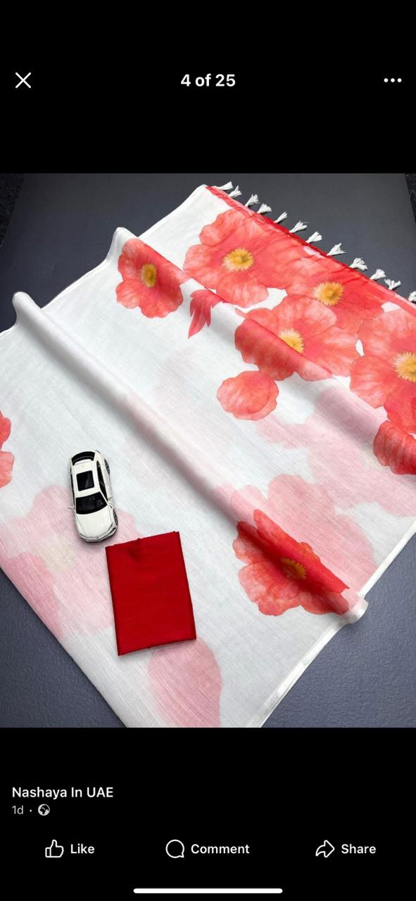 Linen slub cotton floral saree