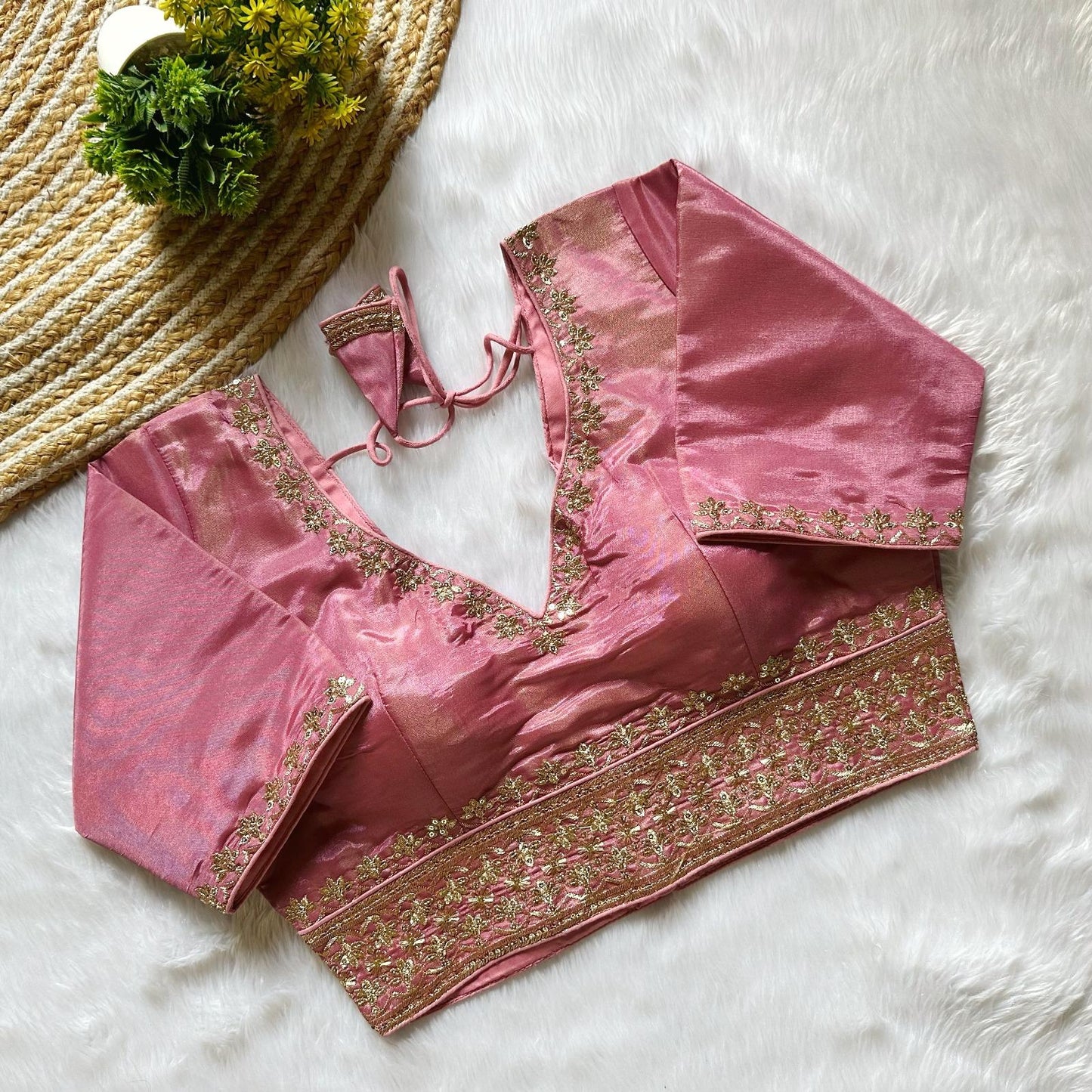 Tissue Silk Embroidered Readymade Blouse – 50 AED