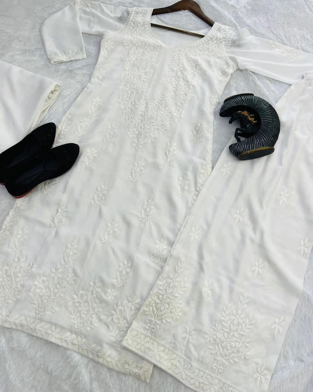 Rayon Cotton Chikankari Embroidered Co-Ord Set – Large Size