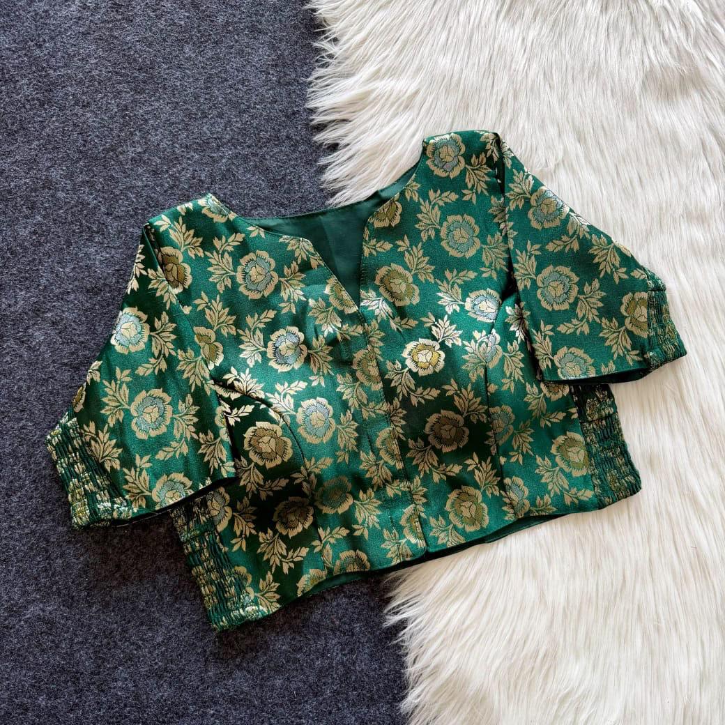 Side Elastic Stretchable Brocade Silk Cotton Blouse – 55 AED
