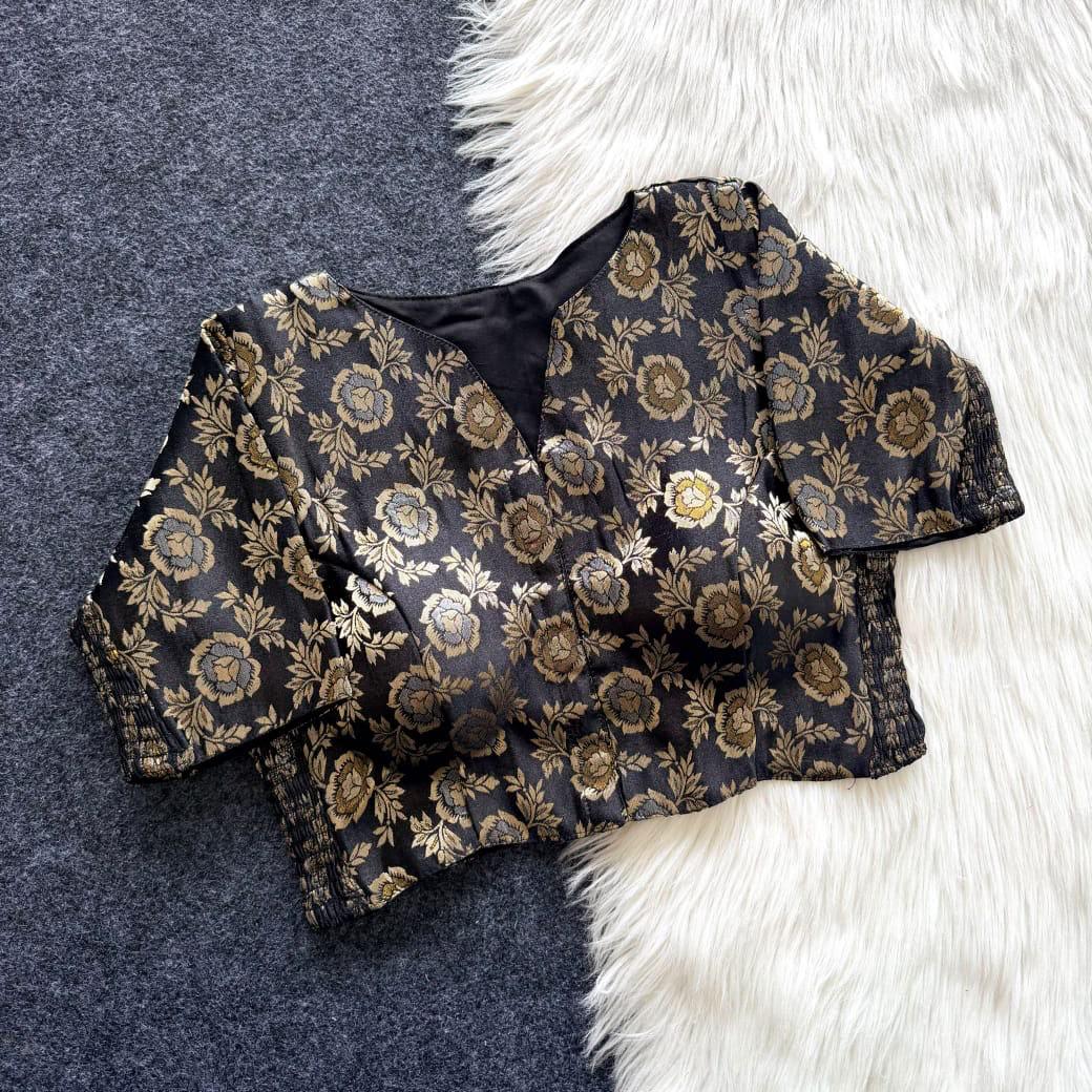 Side Elastic Stretchable Brocade Silk Cotton Blouse – 55 AED