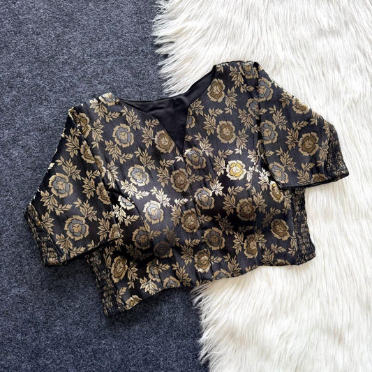 Side Elastic Stretchable Brocade Silk Cotton Blouse – 55 AED