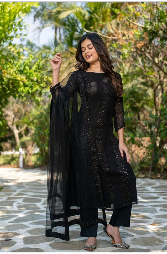 Georgette Sequin Top with Dupatta – Large Size