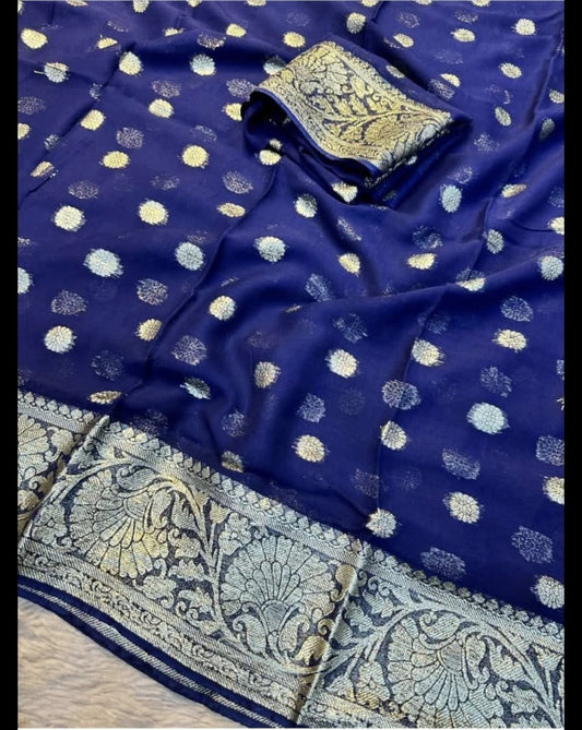 Georgette Viscose Saree with Viscose Zari Weaving Border