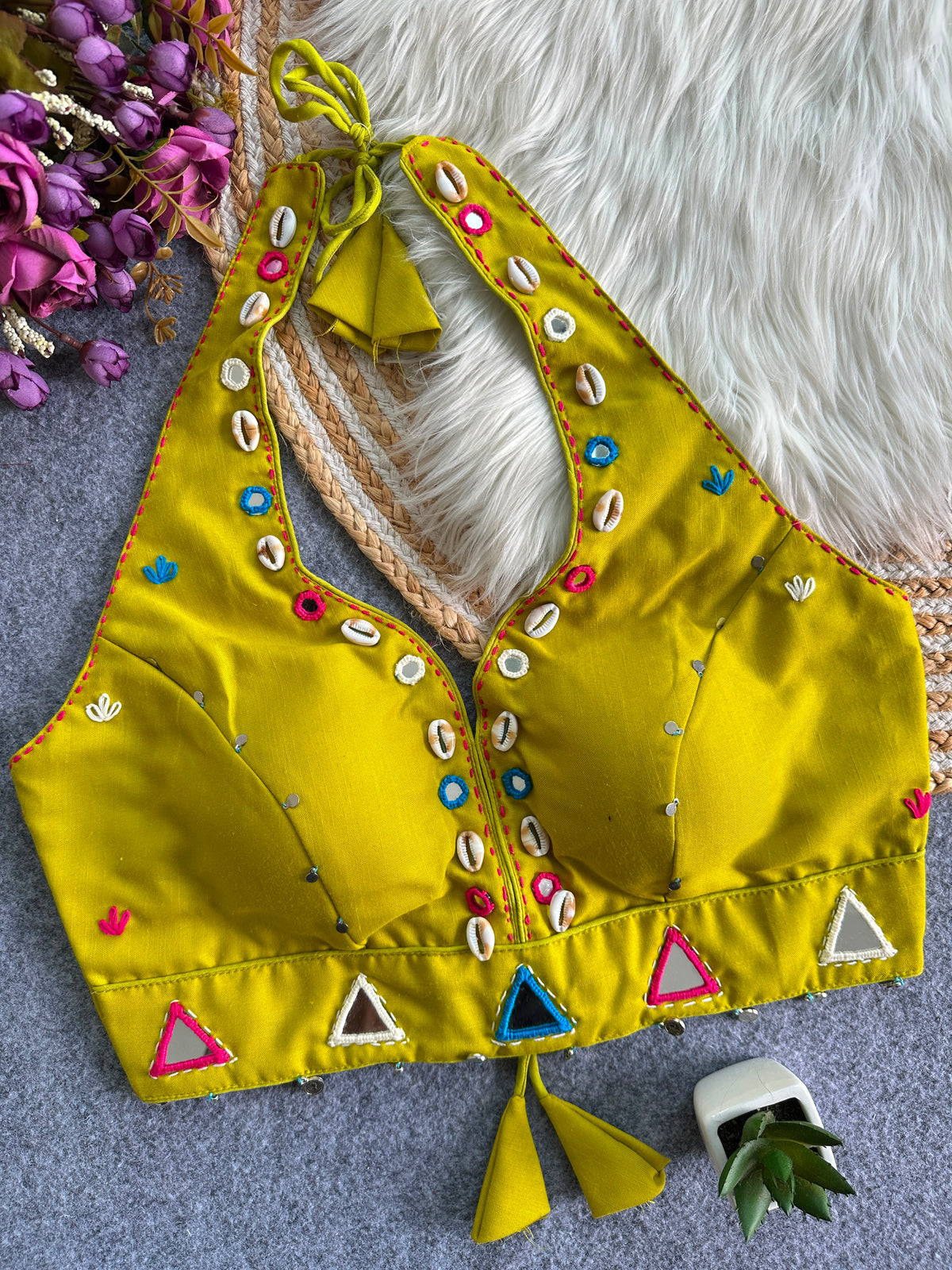 Navaratri Kodi & Mirror Work Halter Neck Readymade Blouse
