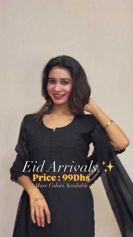 Georgette Chikenari Embroidered Readymade Three Piece Suits