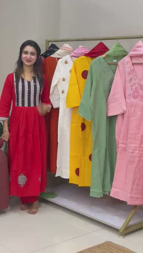 Budget Sale Jaipur Cotton Readymade Three Piece Suits RED