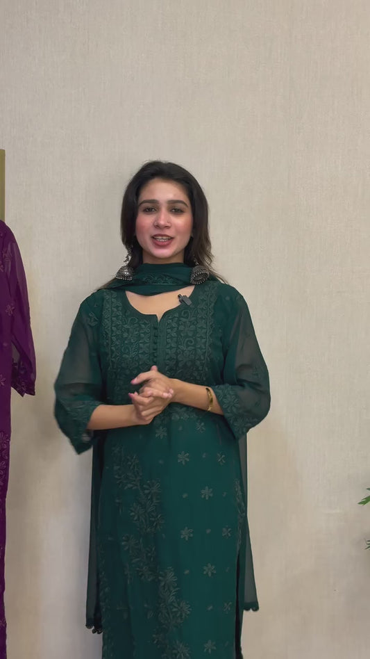 Georgette Chikankari Embroidered Readymade Suits – priced at 99 Dhs.