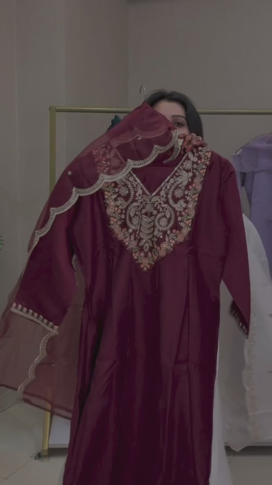 Chanderi Cotton Embroidered and Sequence Highlighted Suits  V2