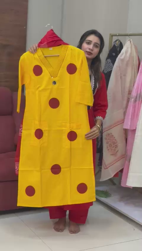 Budget Sale Jaipur Cotton Readymade Three Piece Suits Yellow