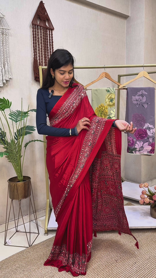 Ajrakh Semi Modal Silk sarees