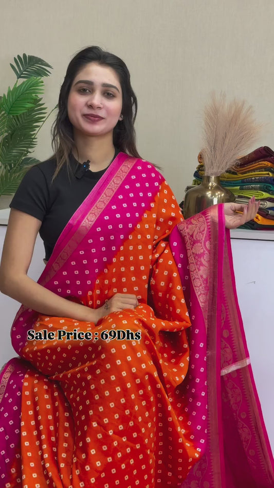 Semi Dola Silk Bandhini Sarees