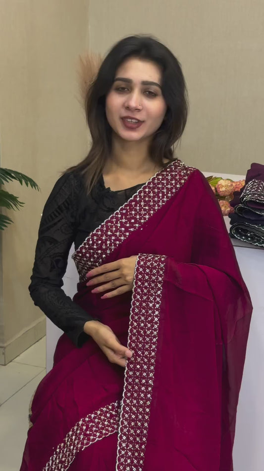 Rangoli silk sarees With Cut Bead and stone work