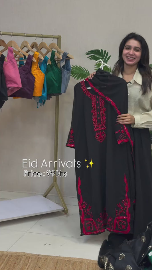 Georgette Embroidered and Sequence Highlight 3 Piece Suits – priced at 99 Dhs.