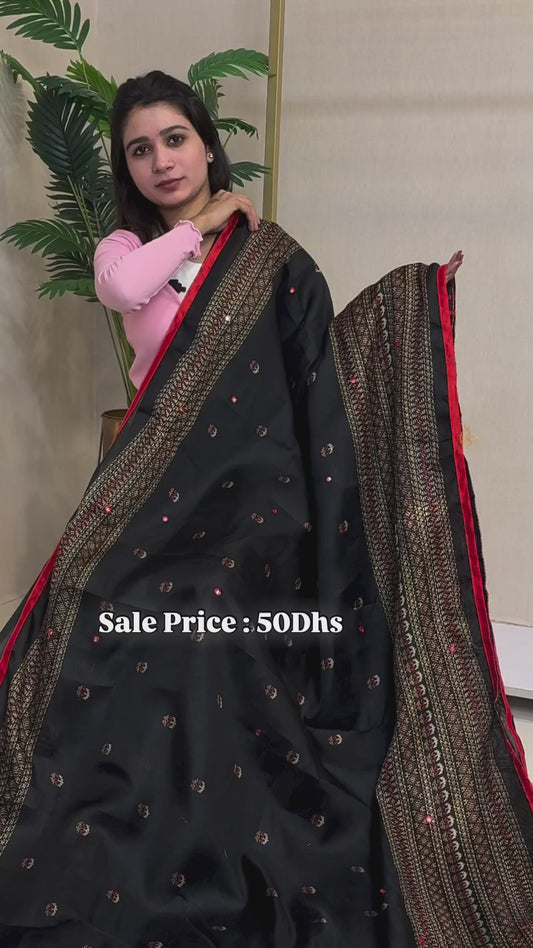 Semi Jute Silk Sarees with Foil Mirror work embroidered with piping borders 1