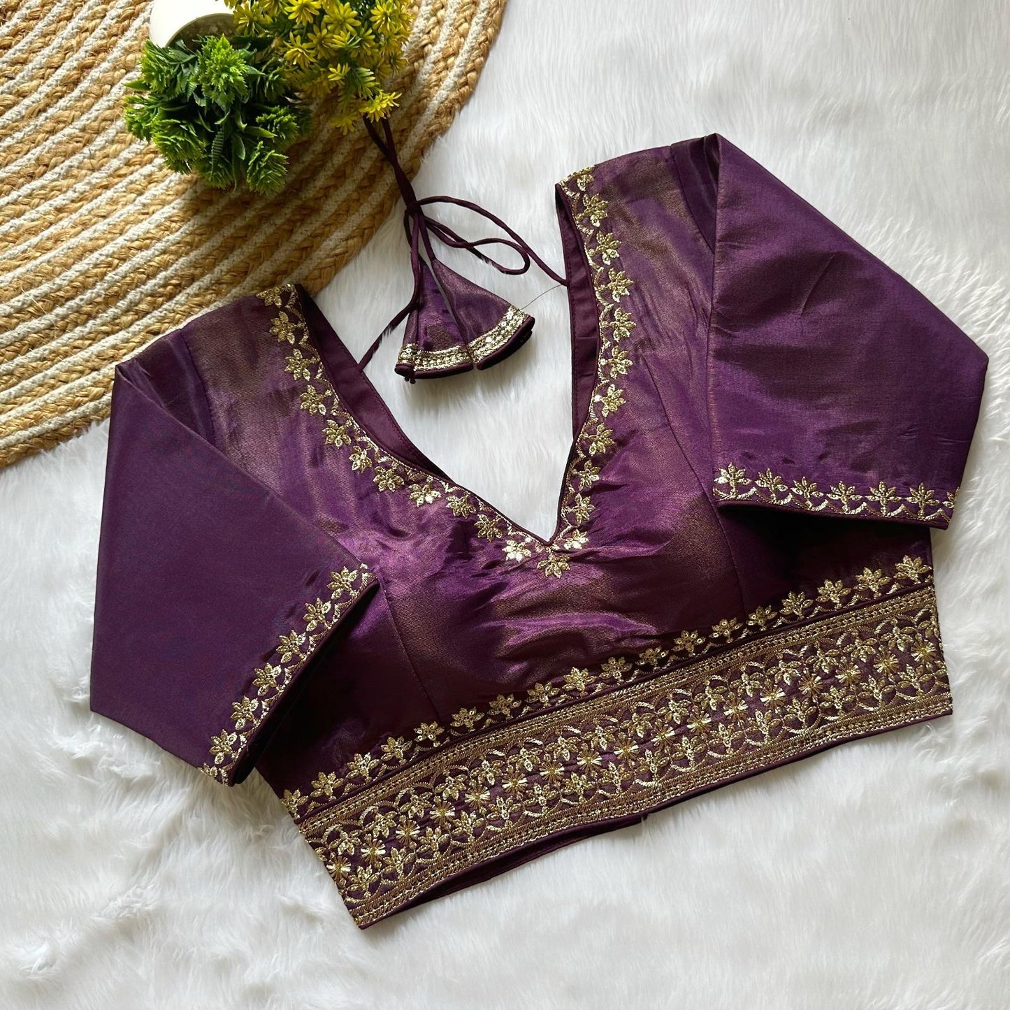 Tissue Silk Embroidered Readymade Blouse – 50 AED